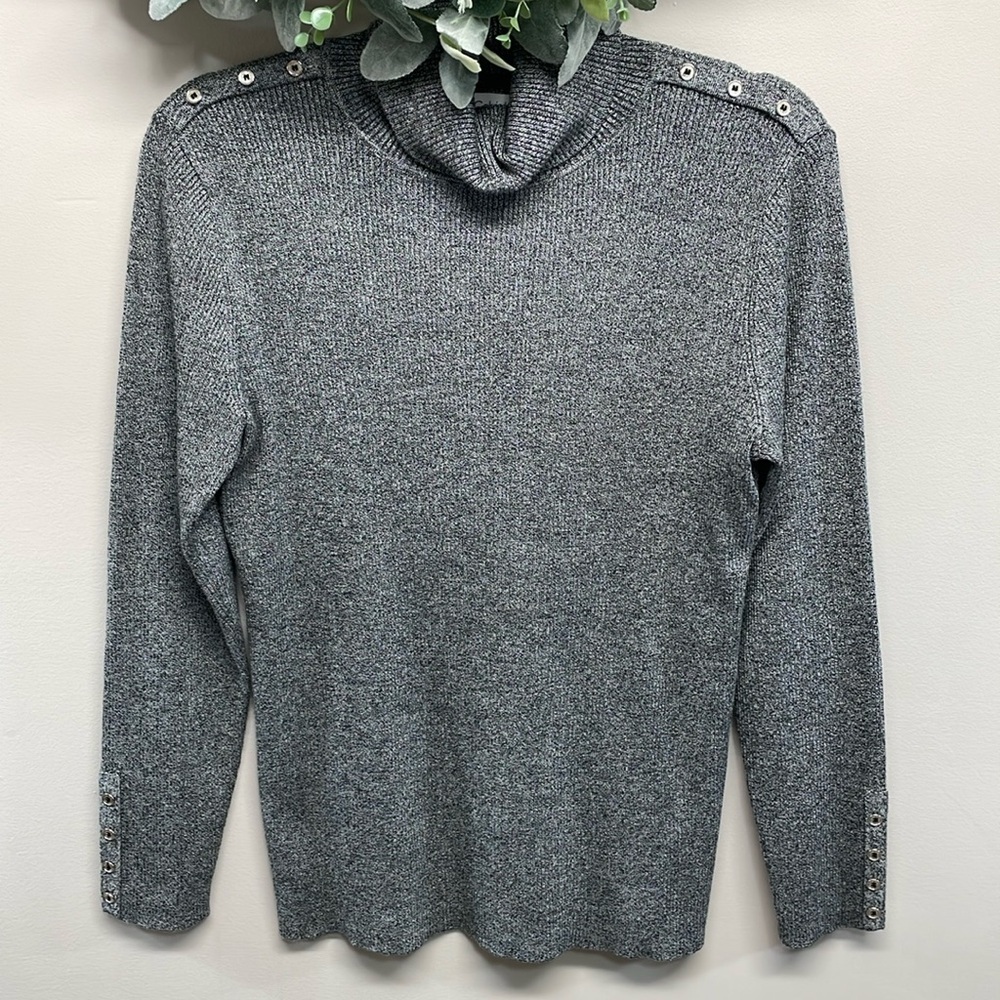 Nwot Turtleneck Ribbed Knit Sweater With Silver Buttons On Cuffs And Shoulders L